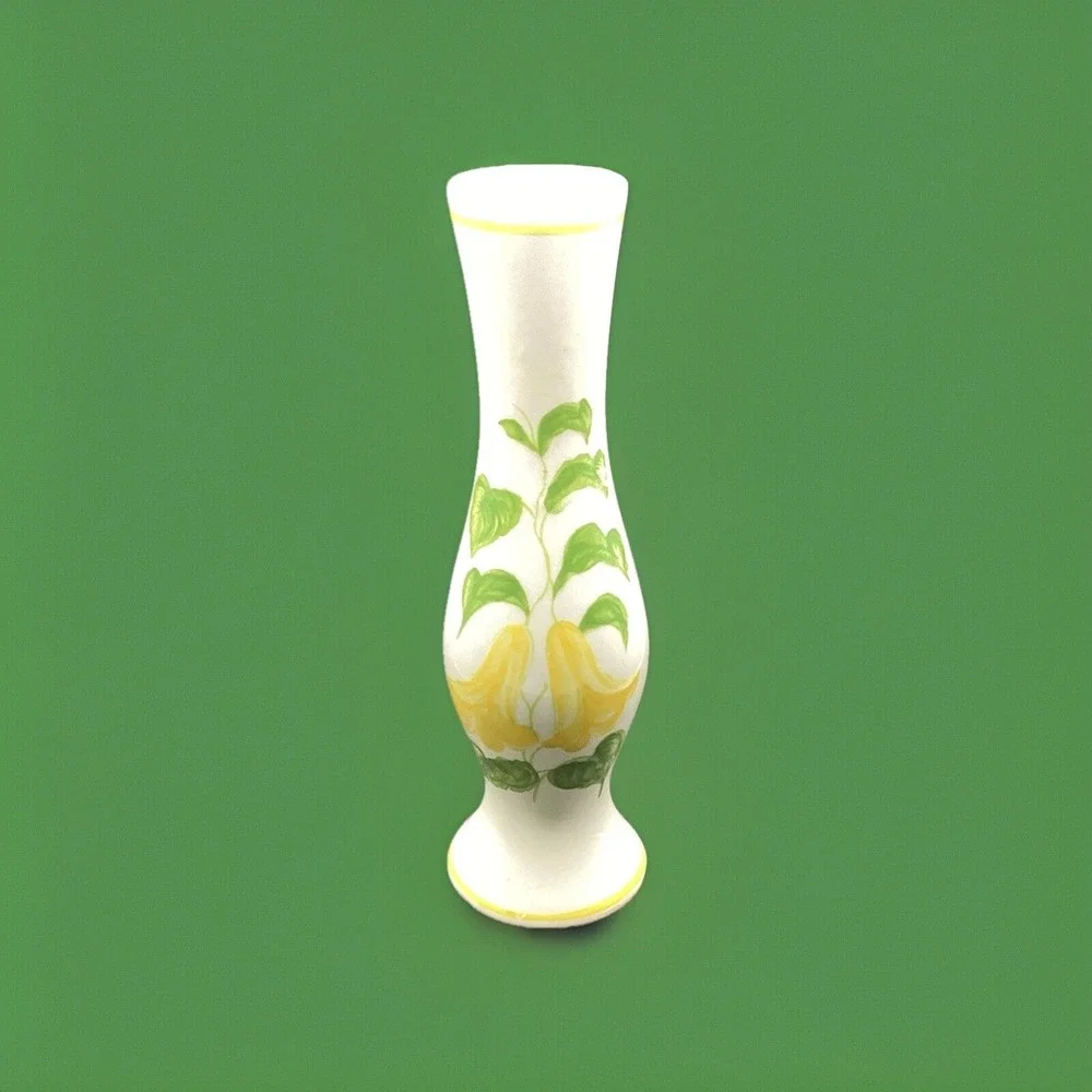 Vintage 1981 FTDA Portugal Ceramic Vase Yellow Flowers Floral 8